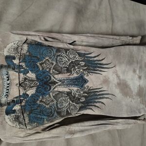 Graphic Long Sleeve Shirt with Blue and Gray Design